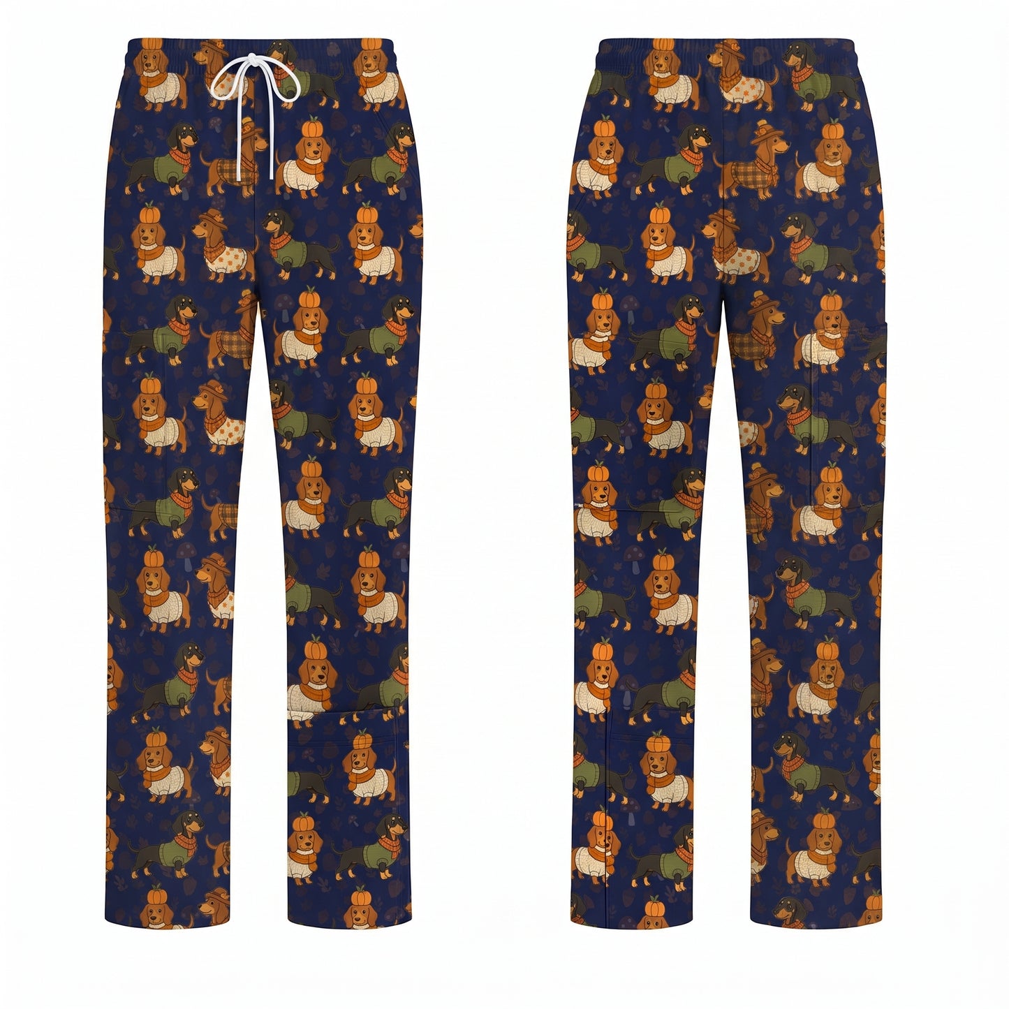 Autumn Dachshund Scrub Top, Cute Fall Wiener Dog Nursing Scrubs for Dog Lovers, Breathable Fabrics Nursing Uniform