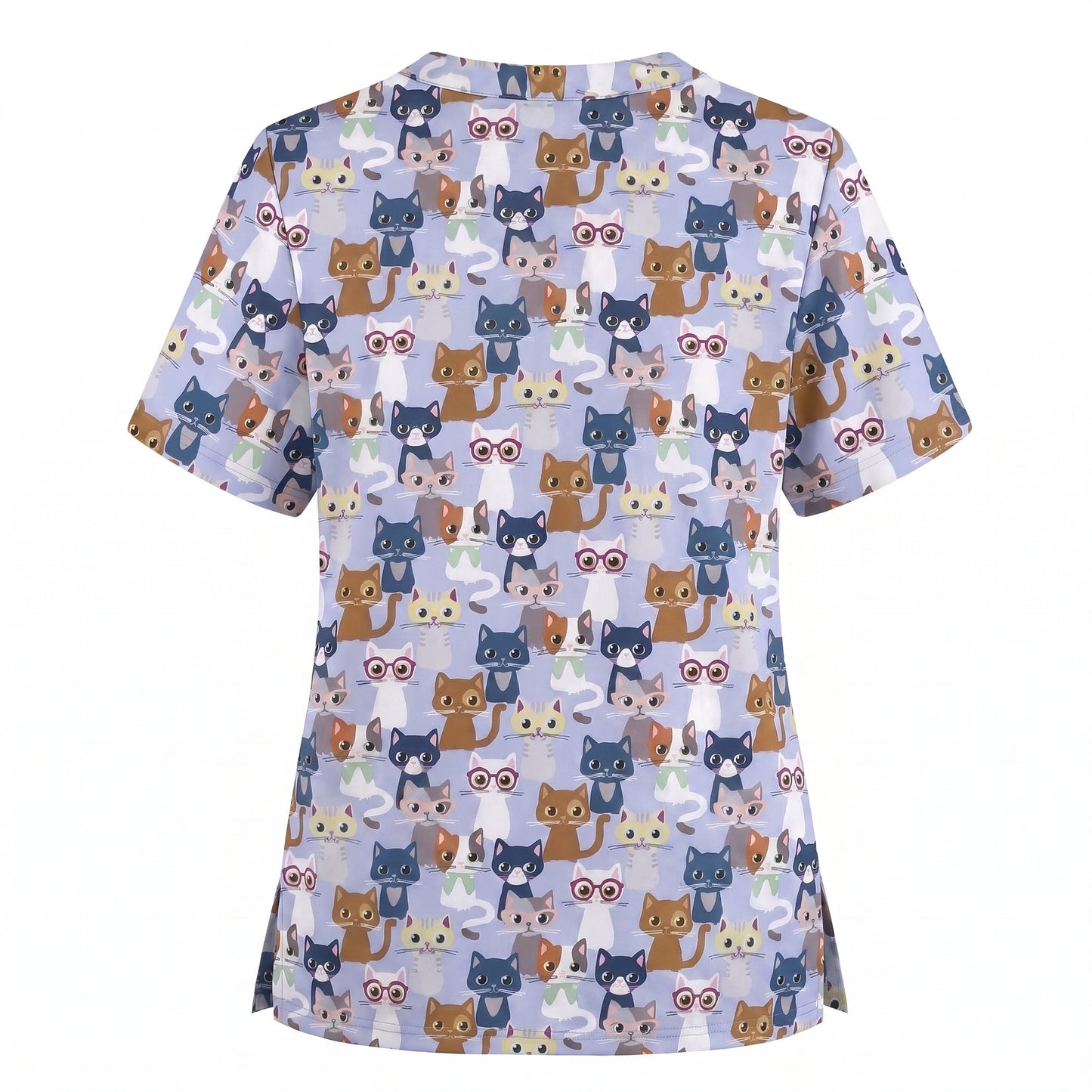 Curious Cat Scrub Top, Cute Cats Scrub Top for Women, Breathable Fabrics Nursing Uniform
