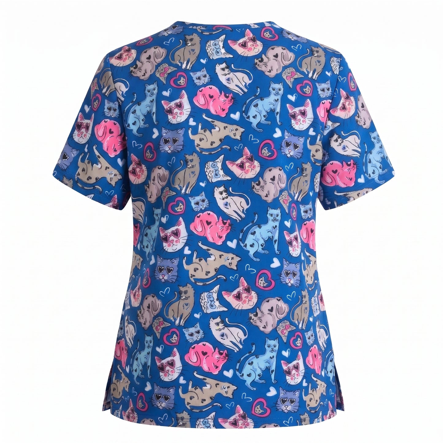 Essence I Love Kitties Scrub Top, Funny Cats Scrub Top for Women, Breathable Fabrics Nursing Uniform