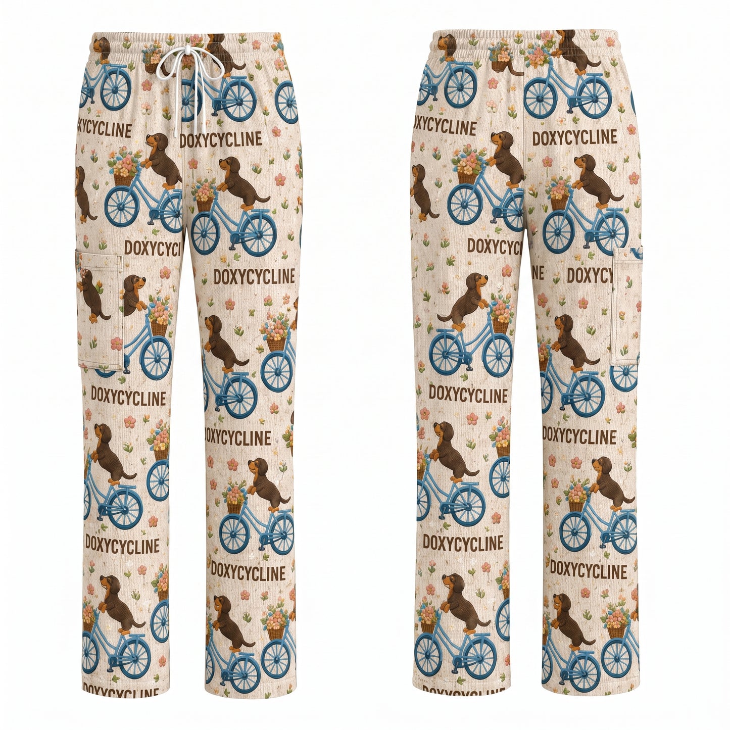 Doxycycline Pharmacy Pun Scrub Top, Dachshund on Bicycle Pharmacists Shirt, Veterinary Technicians Gift
