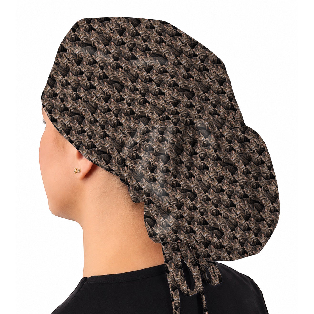 Tabby Cat Pattern Scrub Caps, Brown Tabby Cat Nurse Scrubs, Cat Lover Nursing Cap