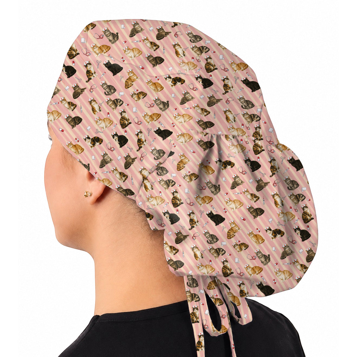 Nurse Cat Scrub Caps, Cat Lover Medical Nurse Cap for Veterinary & Healthcare Workers, Comfortable Feline Nursing Scrubs