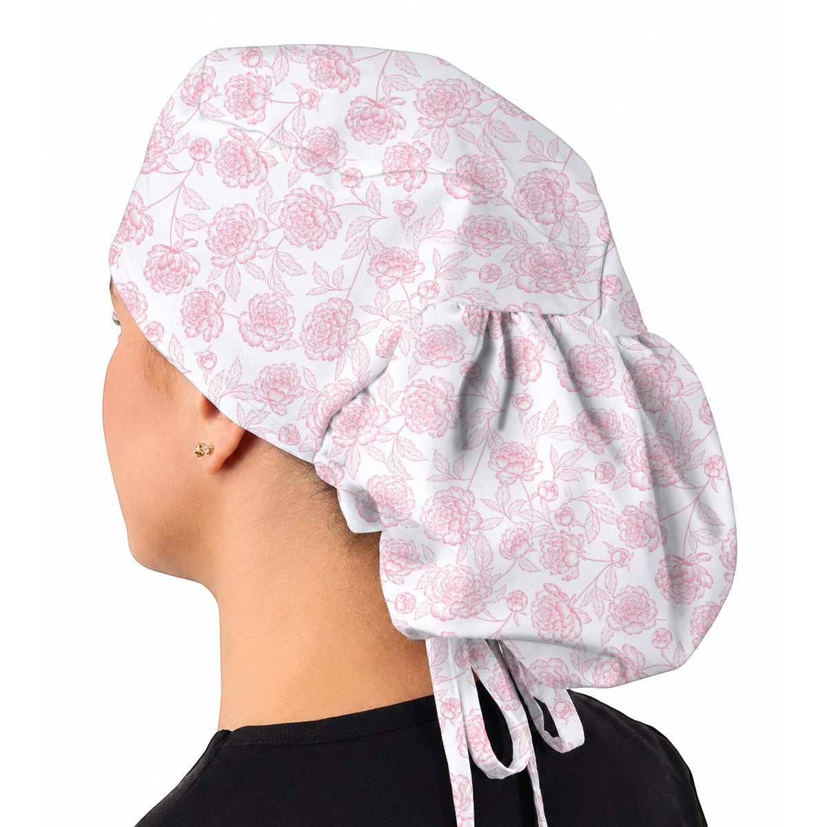 Peony Floral Pattern Scrub Caps, Pink Peony Nurse Scrubs, Floral Nursing Cap