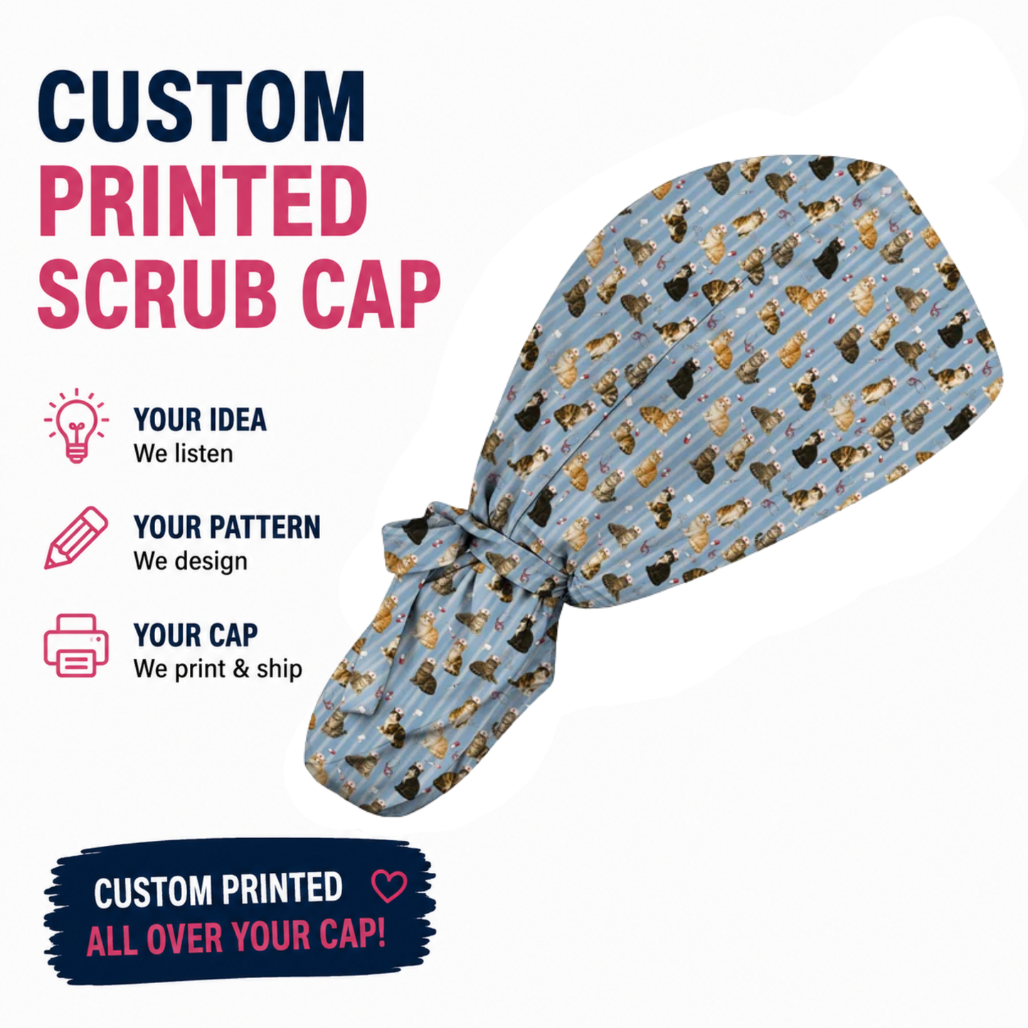 Personalized Cat Nurse Scrub Top, Custom Cat Print Nursing Uniform for Nurses, Veterinary Scrubs Gift for Cat Lovers