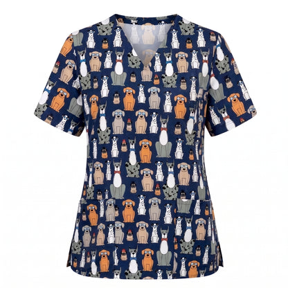 Funny Dogs Scrub Top, Cute Dog Scrub Top for Women, Cute Animal Scrubs Gift for Nurse, CNA, RN, Doctor