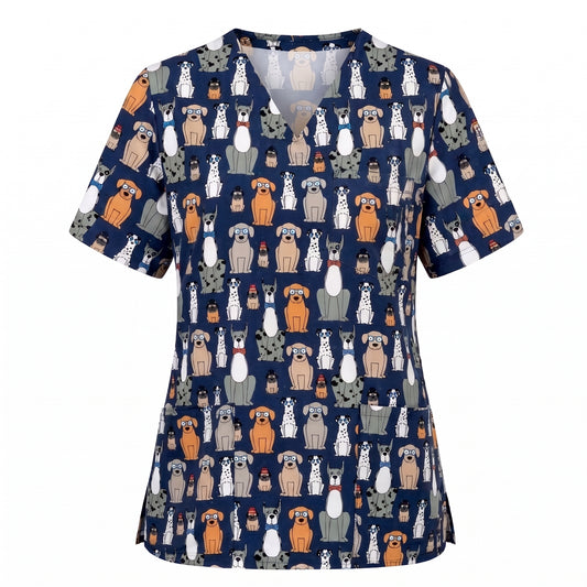 Funny Dogs Scrub Top, Cute Dog Scrub Top for Women, Cute Animal Scrubs Gift for Nurse, CNA, RN, Doctor