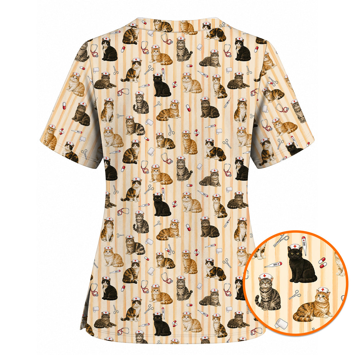 Nurse Cat Scrub Top, Cat Lover Medical Nurse Uniform for Veterinary & Healthcare Workers, Comfortable Feline Nursing Scrubs