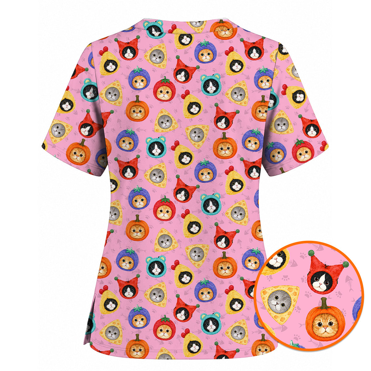 Funny Cat Pattern Scrub Top, Cute Kitty Nursing Uniform for Cat Lovers, Comfortable Medical Scrubs for Nurses