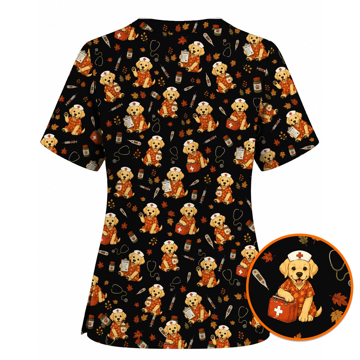 Autumn Labrador Retriever Scrub Top, Fall Dog Nursing Uniform for Veterinary Professionals, Cozy Autumn Nurse Scrubs for Dog Lovers