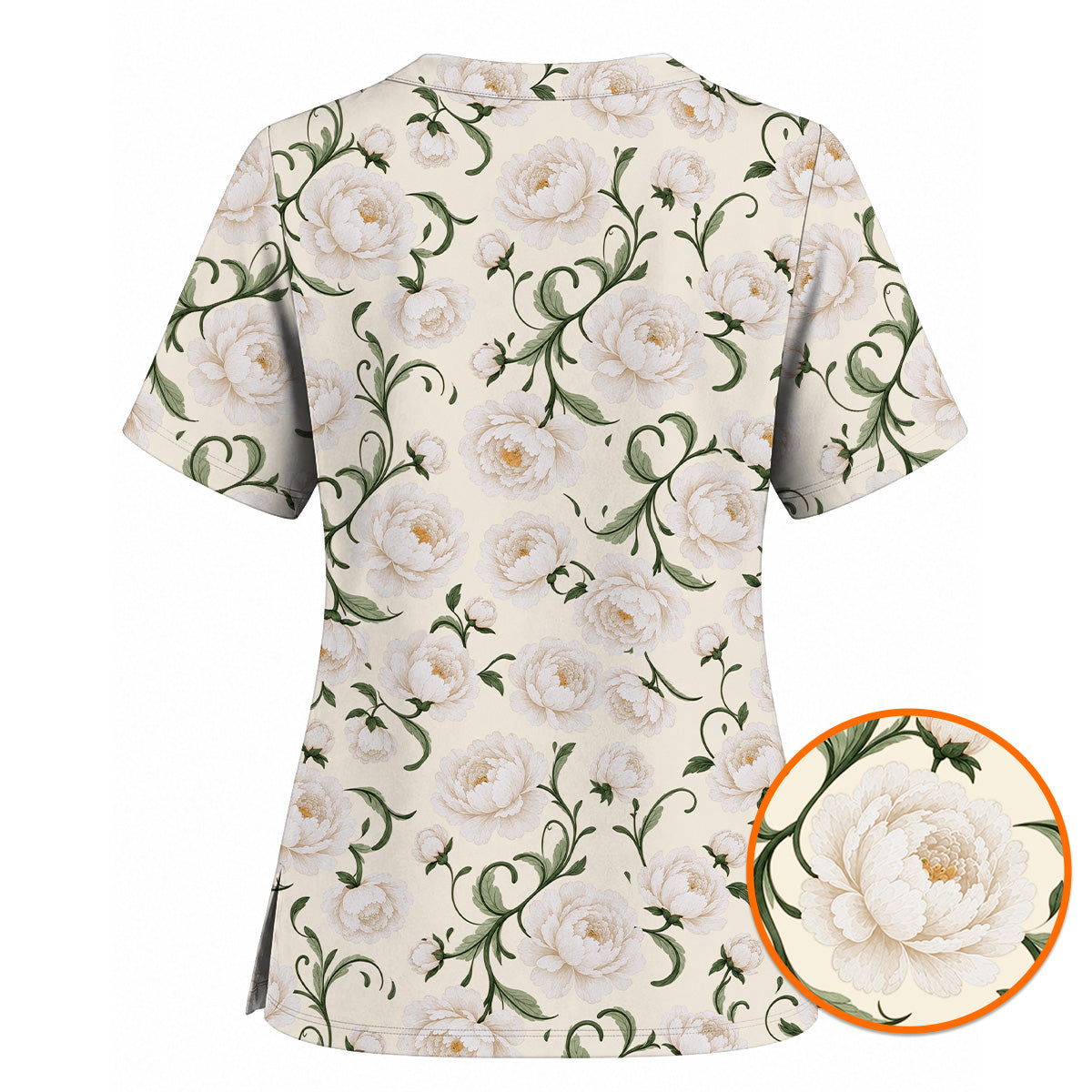 Peony Floral Pattern Scrub Top, Crazy Pink Peony Nurse Scrubs, Breathable Fabrics Nursing Uniform