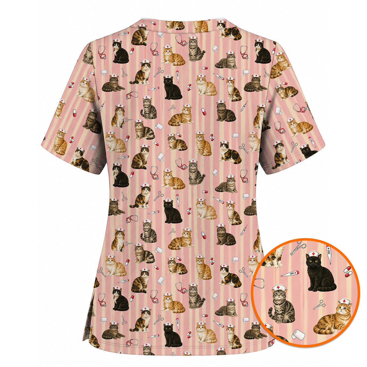 Nurse Cat Scrub Top, Cat Lover Medical Nurse Uniform for Veterinary & Healthcare Workers, Comfortable Feline Nursing Scrubs
