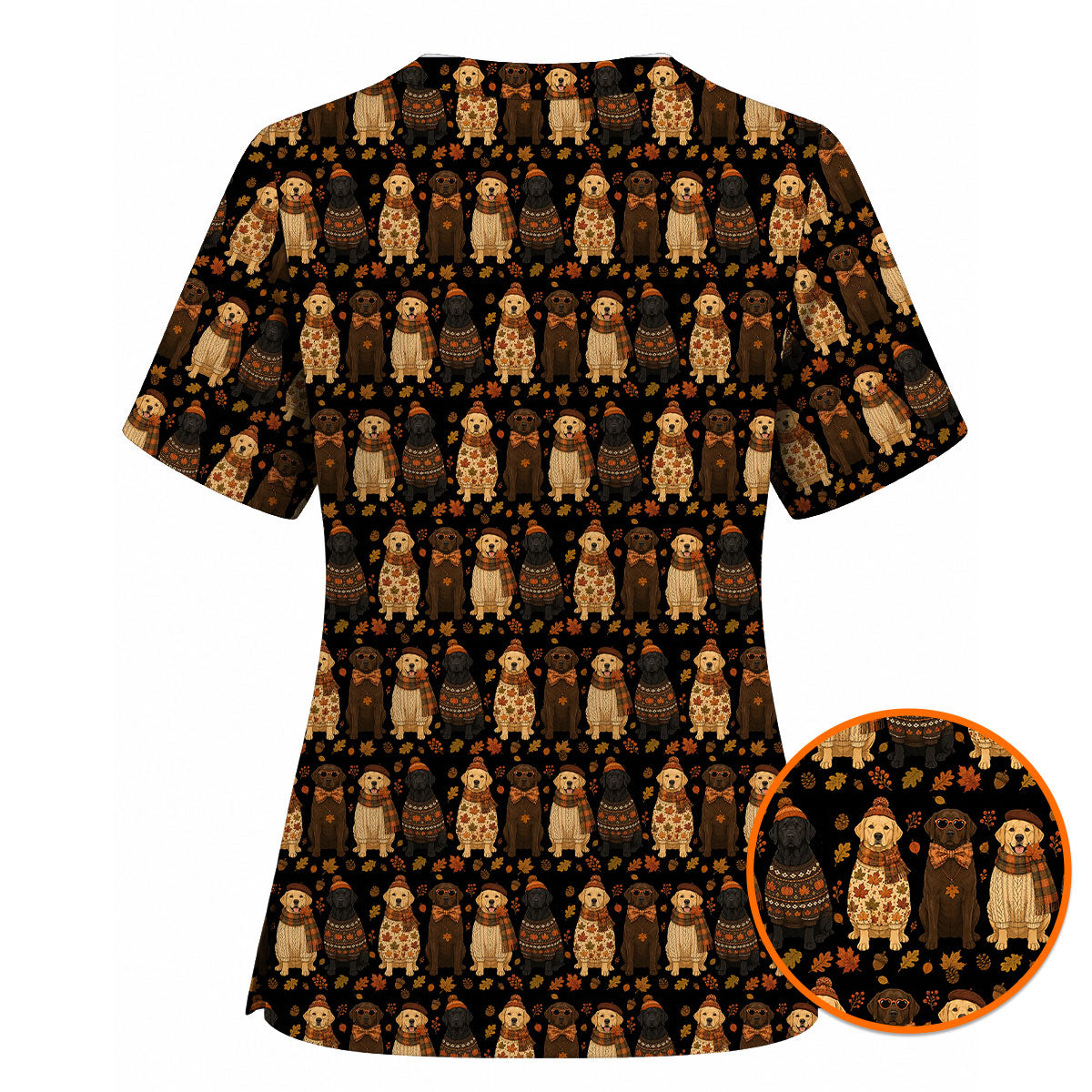Autumn Dog Scrub Top for Nurses, Fall Labrador Retriever Nursing Uniform, Cozy Autumn Veterinary Scrubs for Dog Lovers