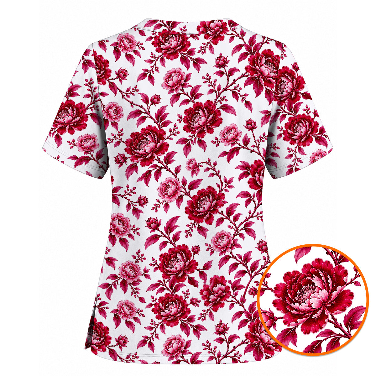 Peony Floral Scrub Top for Women, Elegant Peony Nurse Scrub Shirt, Floral Nursing Uniform For Healthcare Workers