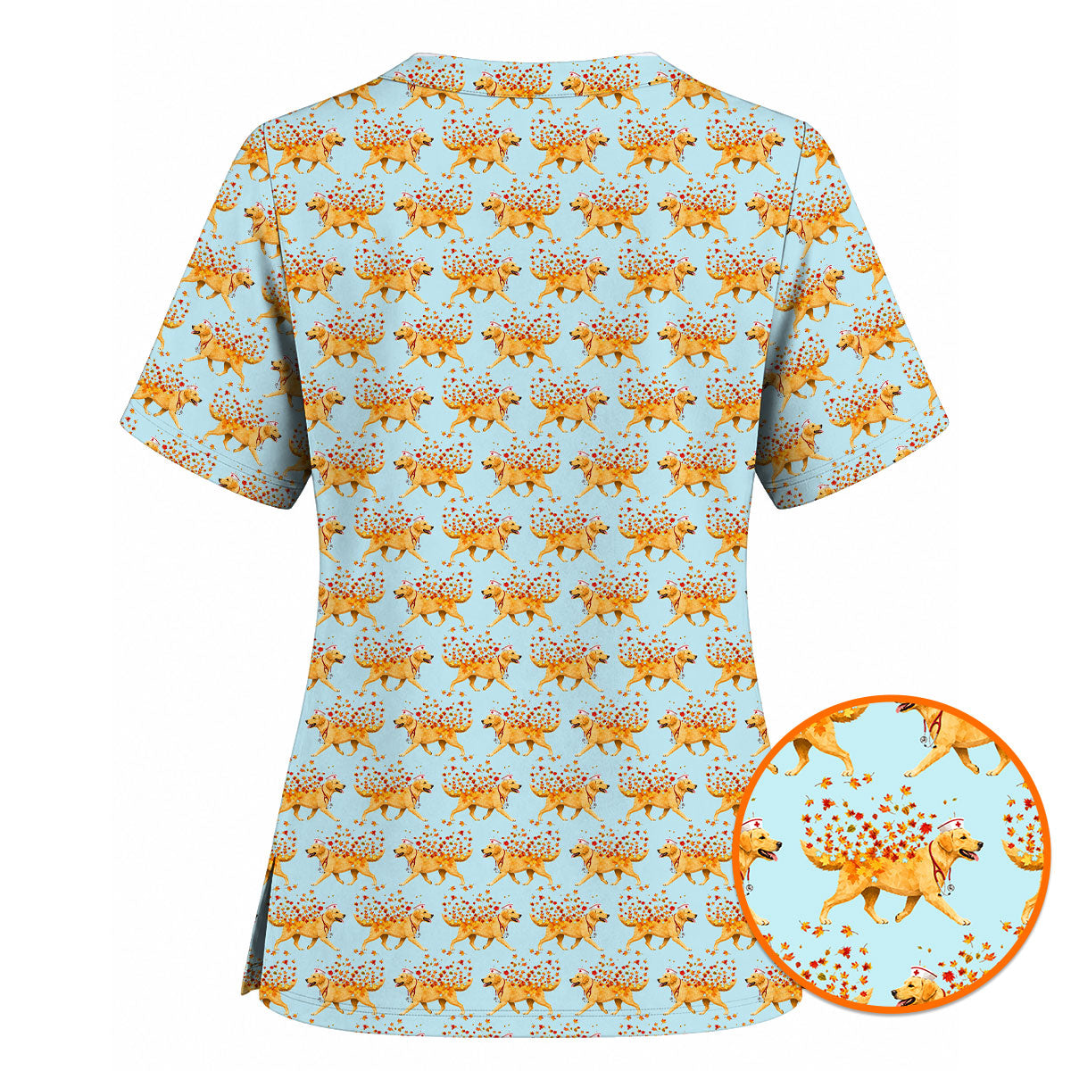 Autumn Labrador Retriever Nurse Scrub Top, Funny Fall Lab Dog Medical Uniform for Veterinary & Healthcare Staff, Comfortable Scrubs for Nurses