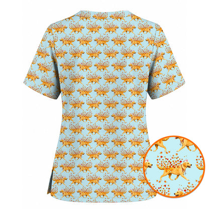 Autumn Labrador Retriever Nurse Scrub Top, Funny Fall Lab Dog Medical Uniform for Veterinary & Healthcare Staff, Comfortable Scrubs for Nurses