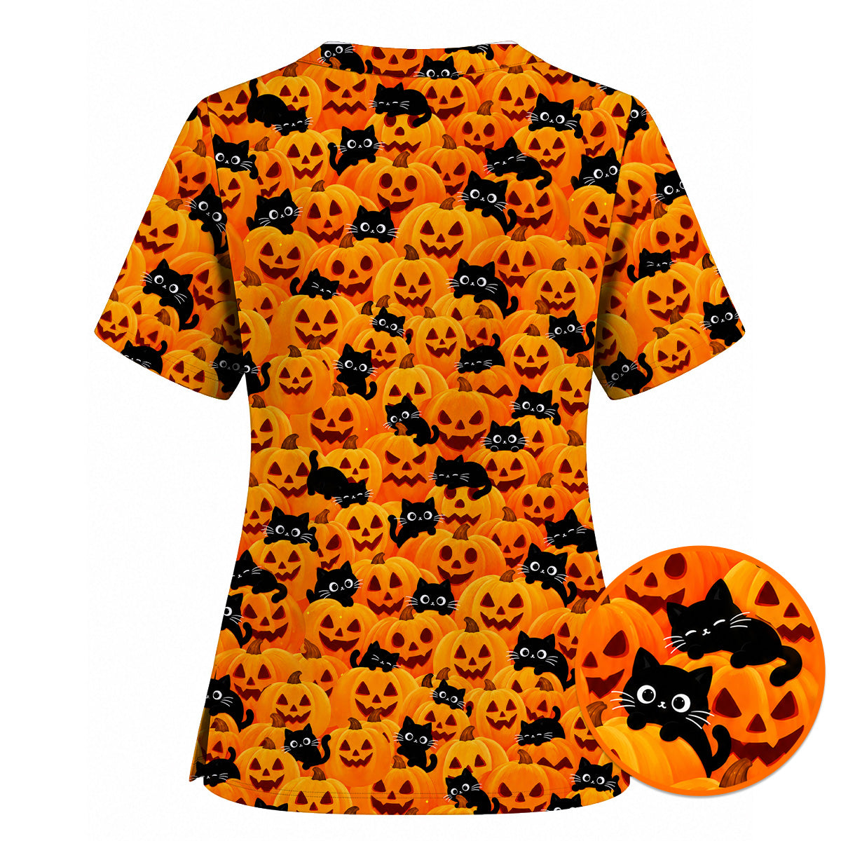 Halloween Cat Scrub Top, Pumpkin Nurse Scrubs, Spooky Season Scrub Uniform