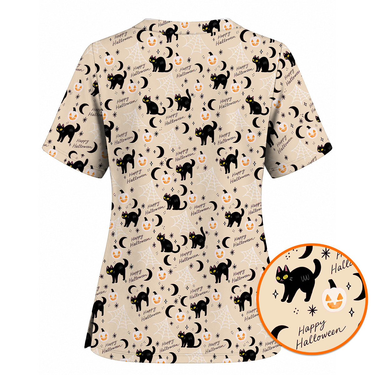 Black Cat Halloween Scrub Top, Cute Pumpkin Nurse Scrubs, Spooky Season Medical Uniform