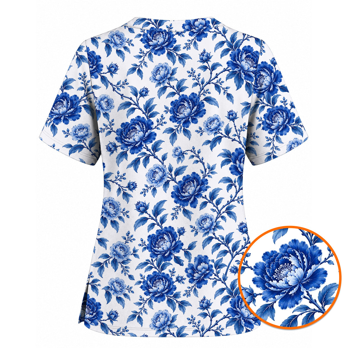 Peony Floral Scrub Top for Women, Elegant Peony Nurse Scrub Shirt, Floral Nursing Uniform For Healthcare Workers