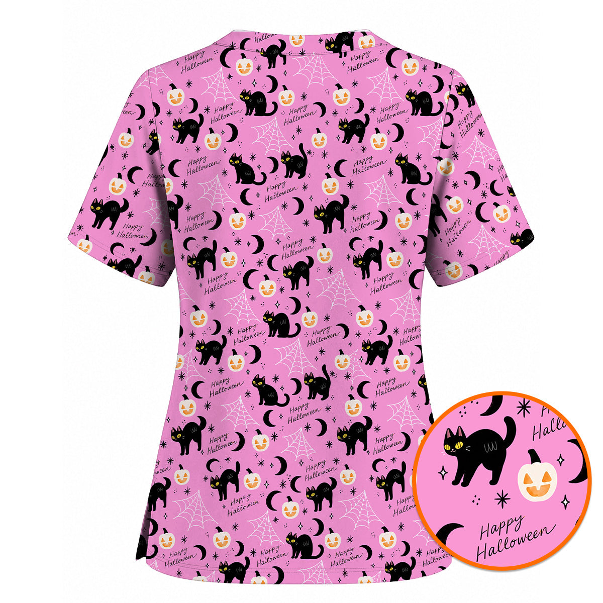 Black Cat Halloween Scrub Top, Cute Pumpkin Nurse Scrubs, Spooky Season Medical Uniform