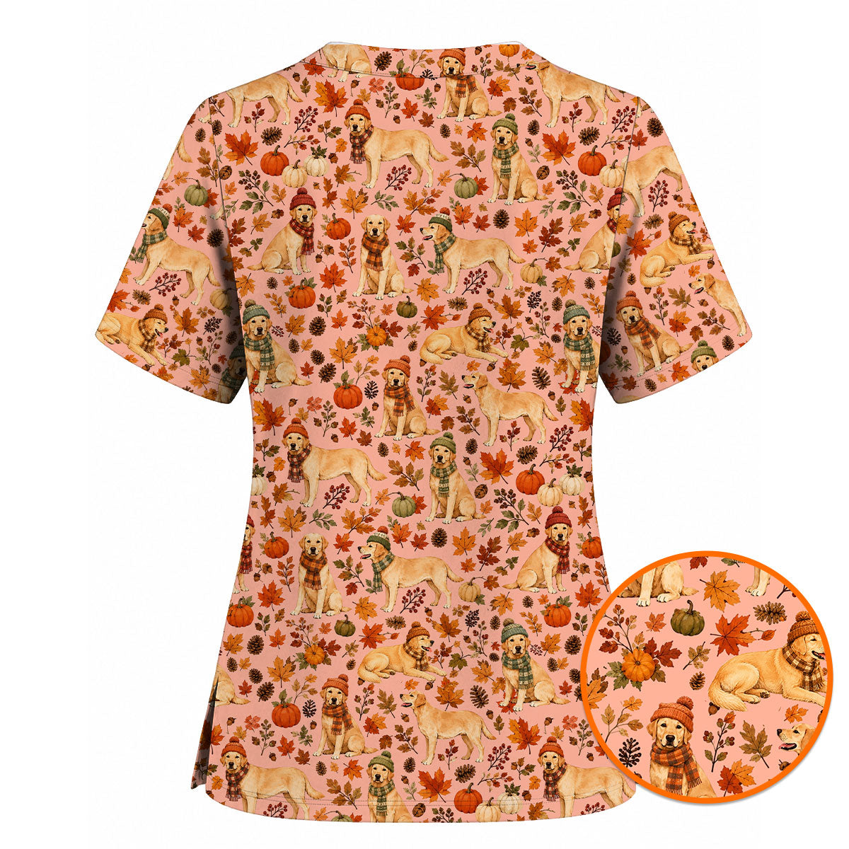 Labrador Retriever Nurse Scrub Top, Funny Autumn Lab Dog Medical Scrubs for Veterinary & Healthcare Staff, Breathable Fabrics Nursing Uniform