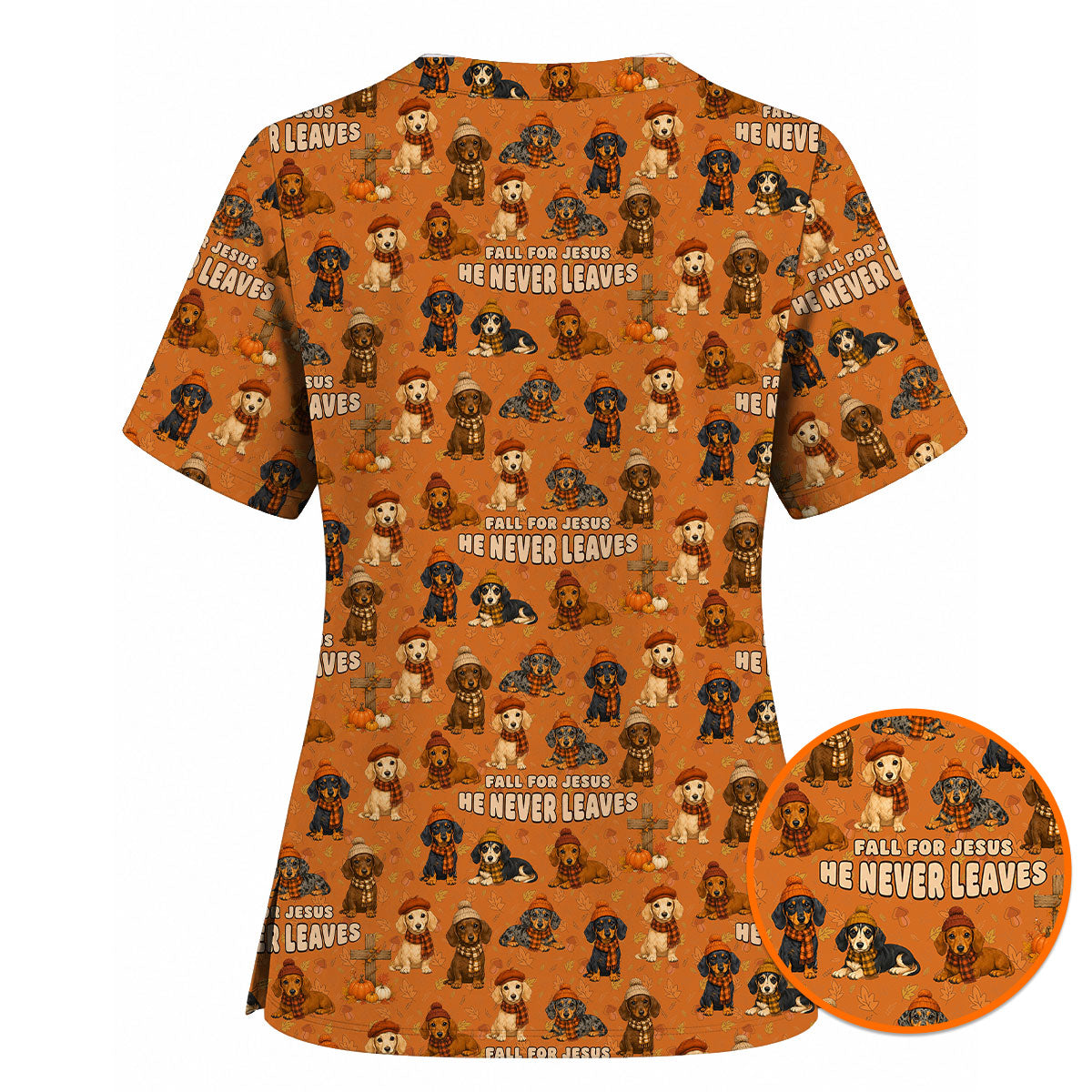 Autumn Dachshund Scrub Top, Wiener Dog Fall Nursing Uniform for Dog Lovers, Comfortable Scrubs for Nurses