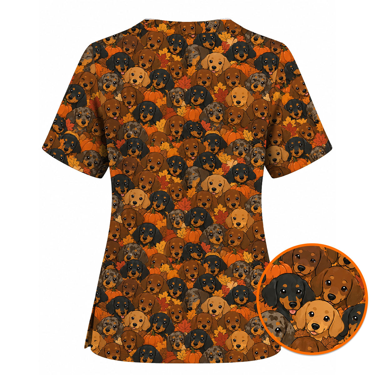 Funny Autumn Dachshund Scrub Top, Fall Wiener Dog Nurse Scrubs for Dog Lovers, Comfortable Uniform for Nurses