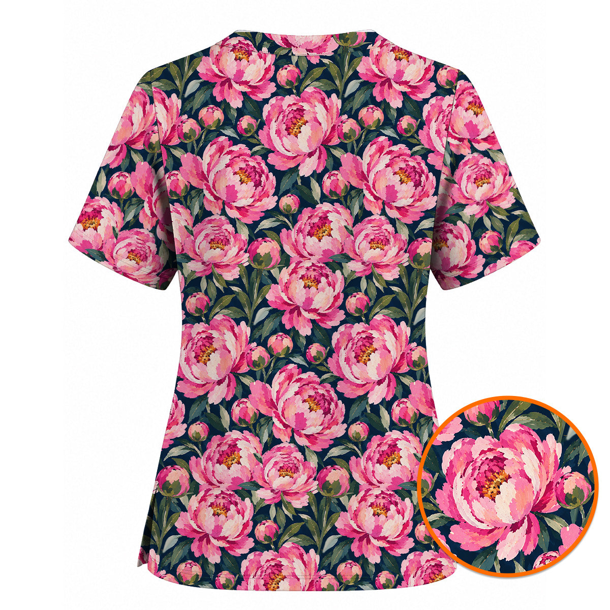 Peony Floral Scrub Top for Women, Pink Peony Nurse Scrub Shirt, Floral Nursing Uniform for Healthcare Workers