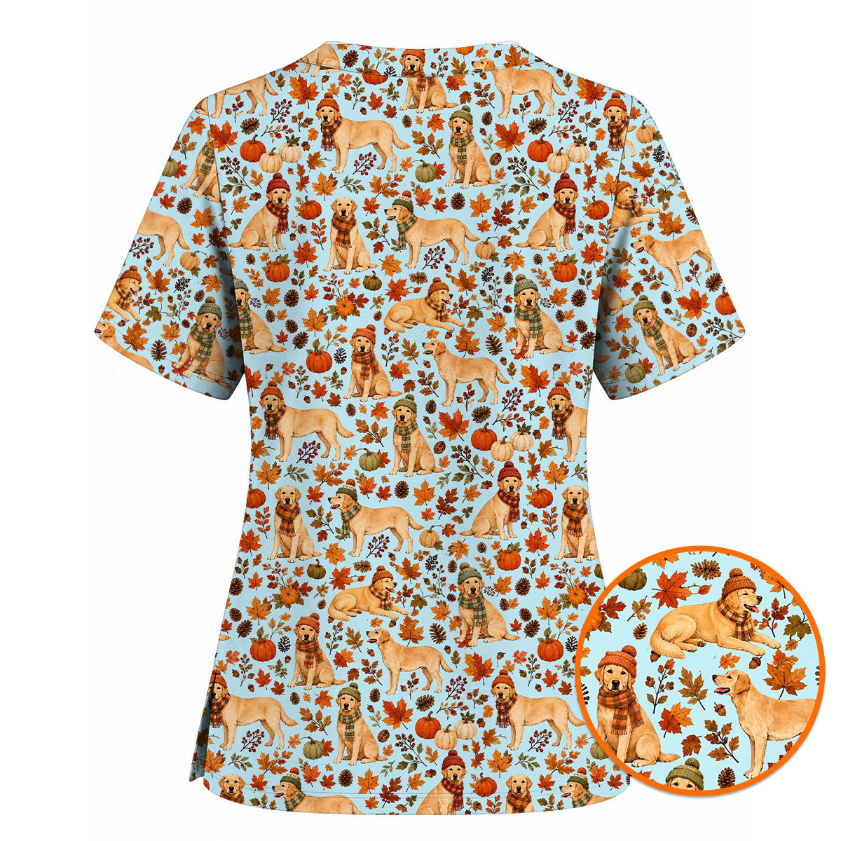 Labrador Retriever Nurse Scrub Top, Funny Autumn Lab Dog Medical Scrubs for Veterinary & Healthcare Staff, Breathable Fabrics Nursing Uniform
