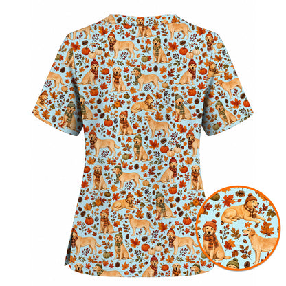 Labrador Retriever Nurse Scrub Top, Funny Autumn Lab Dog Medical Scrubs for Veterinary & Healthcare Staff, Breathable Fabrics Nursing Uniform