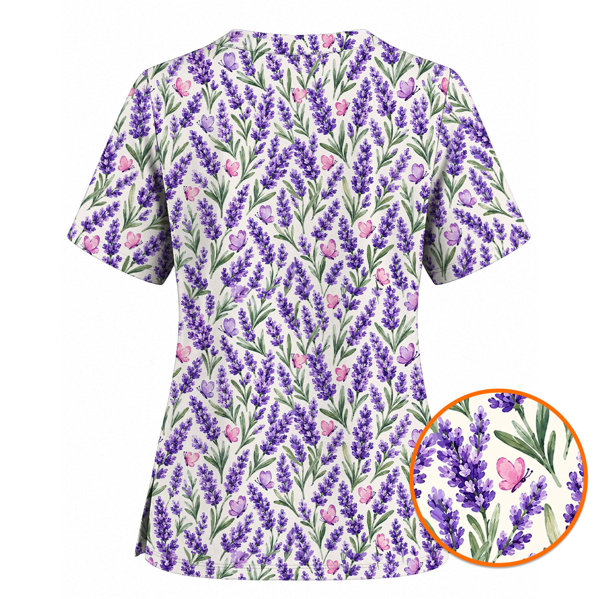 Charming Lavender Scrub Top, Purple Lavender Butterfly Nurse Scrubs Uniform, Botanical Floral Gift For Nurses