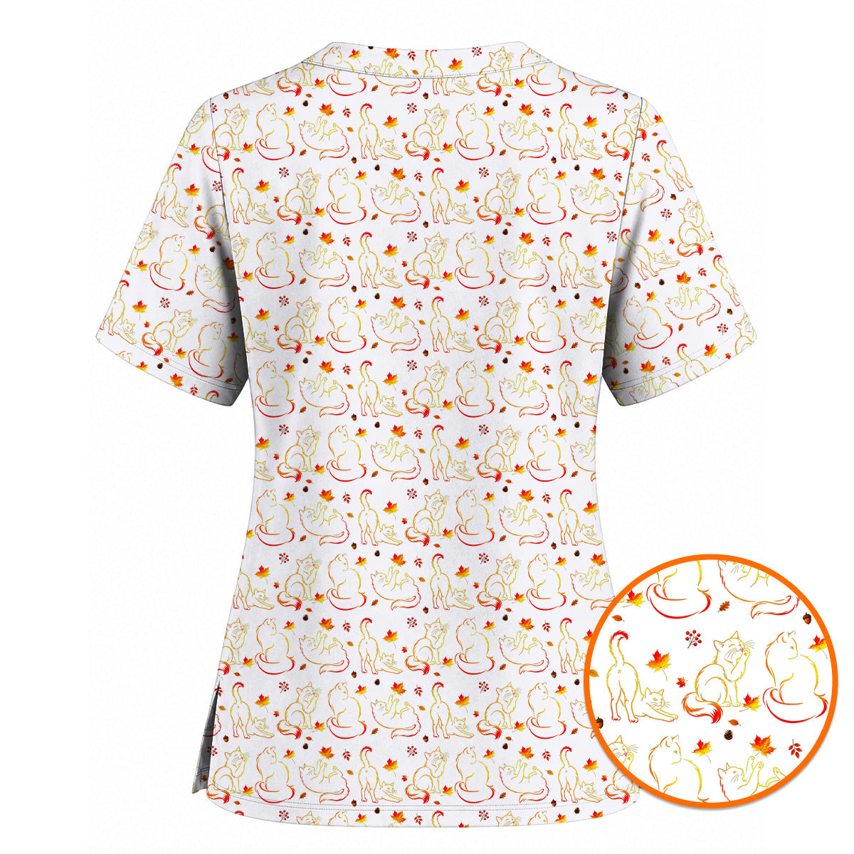 Autumn Black Cat Scrub Top, Fall Cat Nursing Uniform for Cat Lovers, Comfortable Feline Medical Scrubs For Nurse