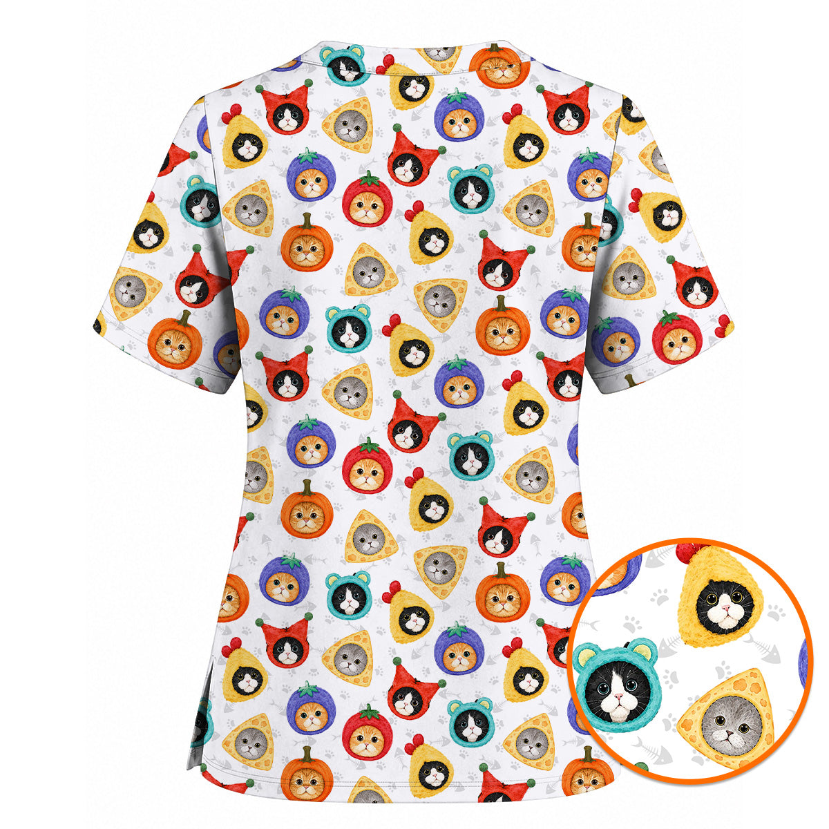 Funny Cat Pattern Scrub Top, Cute Kitty Nursing Uniform for Cat Lovers, Comfortable Medical Scrubs for Nurses