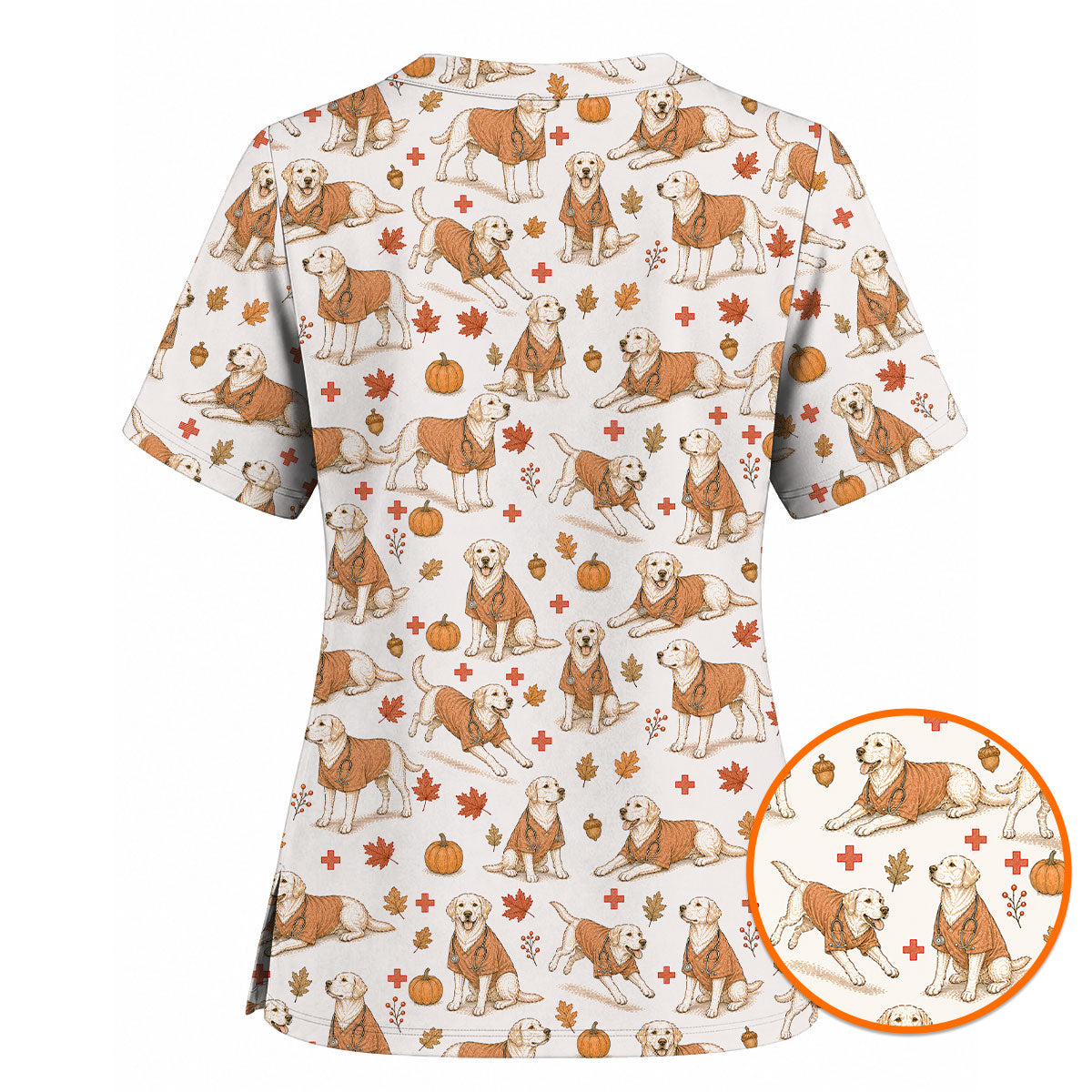Fall Labrador Retriever Scrub Top, Autumn Labrador Nursing Uniform for Healthcare Workers, Comfortable Scrubs for Nurses