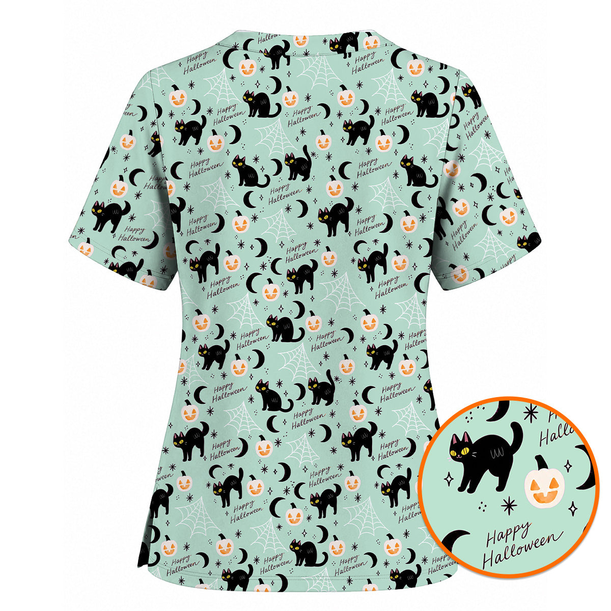Black Cat Halloween Scrub Top, Cute Pumpkin Nurse Scrubs, Spooky Season Medical Uniform