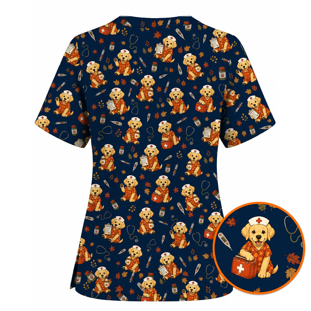 Autumn Labrador Retriever Scrub Top, Fall Dog Nursing Uniform for Veterinary Professionals, Cozy Autumn Nurse Scrubs for Dog Lovers
