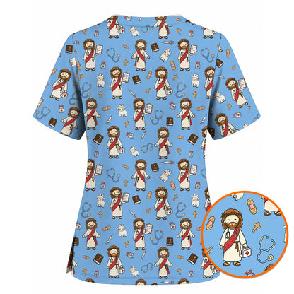 Christian Nurse Scrub Top, Jesus Medical Pattern Scrubs Uniform, Faith Based Gift For Nurses