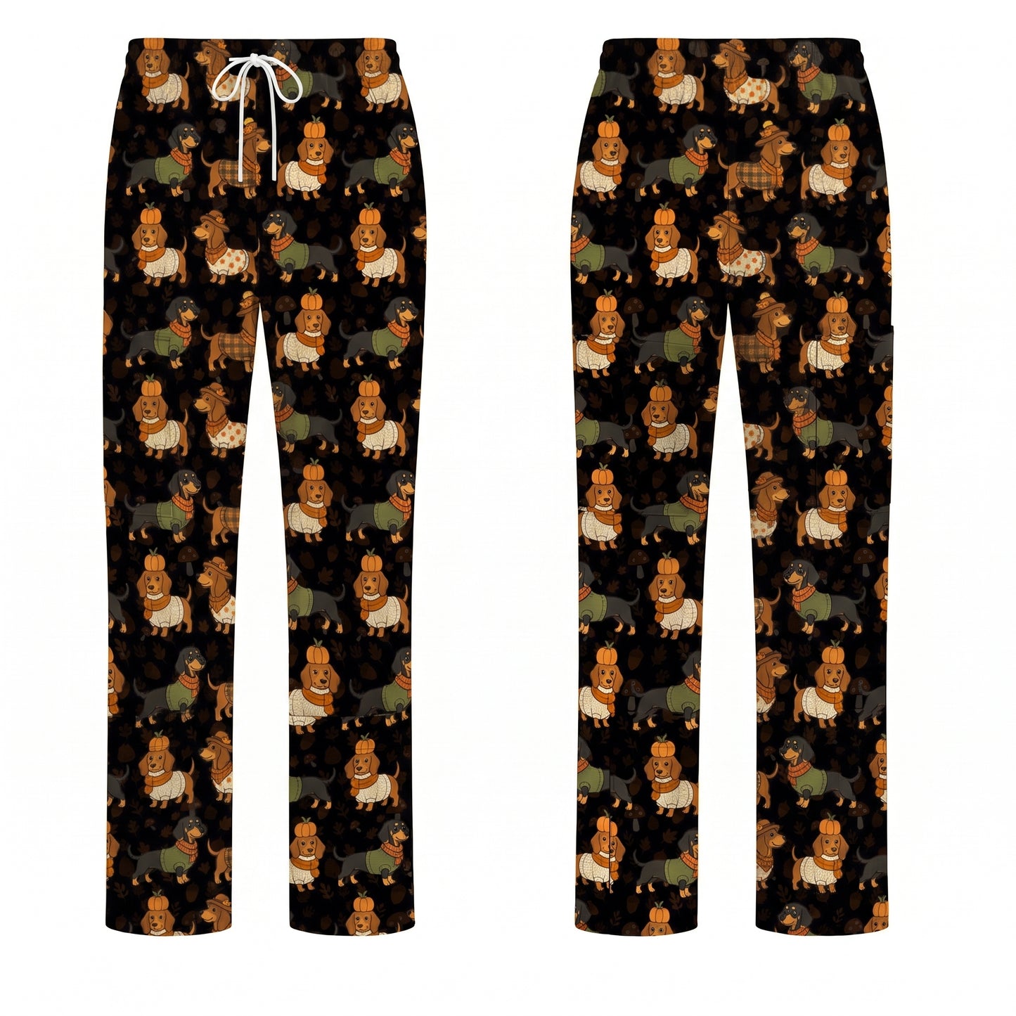 Autumn Dachshund Scrub Top, Cute Fall Wiener Dog Nursing Scrubs for Dog Lovers, Breathable Fabrics Nursing Uniform