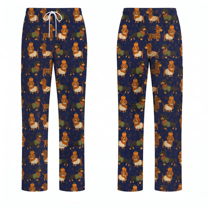 Autumn Dachshund Scrub Top, Cute Fall Wiener Dog Nursing Scrubs for Dog Lovers, Breathable Fabrics Nursing Uniform