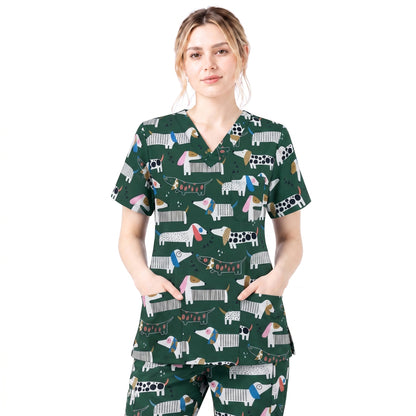 Dachshund Scrub Top for Women, Cute Wiener Dog Nursing Uniform, Funny Doxie Nurse Scrub Shirt, Gift for Healthcare Professionals RN LPN CNA Vet Tech