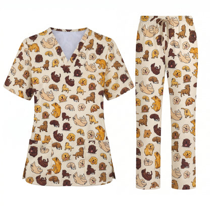 Funny Labrador Pattern Scrub Top, Lab Retriever Dog Nursing Scrub for Women, Breathable Veterinary Medical Uniform