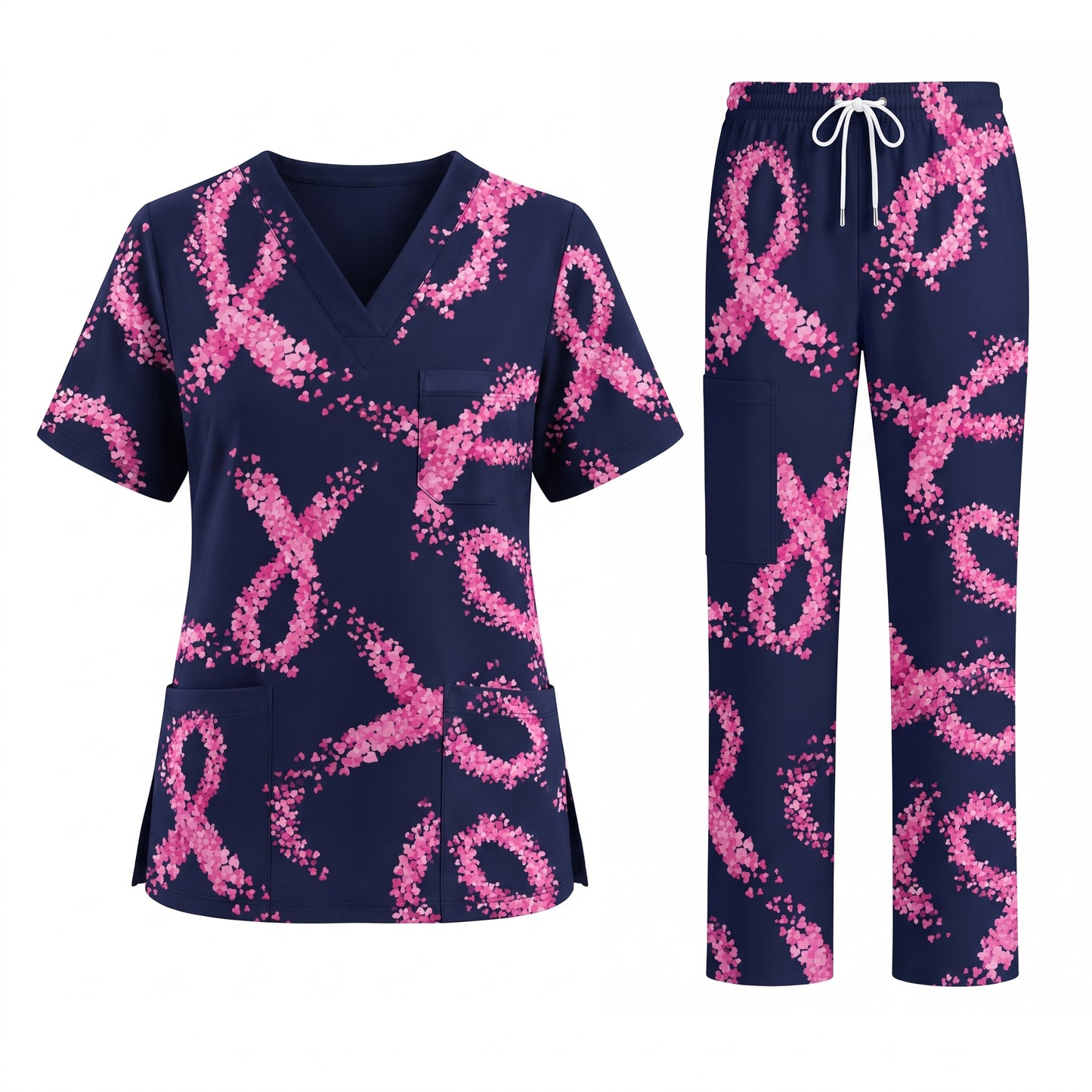 Breast Cancer Nurse Scrub Top, Breast Cancer Medical Pattern Shirt, Breathable Fabrics Nursing Uniform
