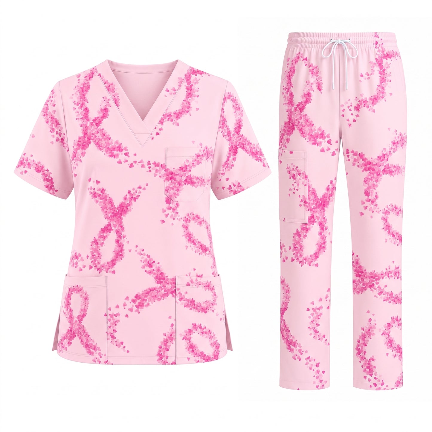 Breast Cancer Nurse Scrub Top, Breast Cancer Medical Pattern Shirt, Breathable Fabrics Nursing Uniform