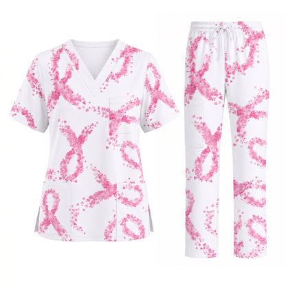 Breast Cancer Nurse Scrub Top, Breast Cancer Medical Pattern Shirt, Breathable Fabrics Nursing Uniform