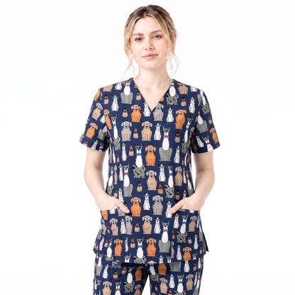 Funny Dogs Scrub Top, Cute Dog Scrub Top for Women, Cute Animal Scrubs Gift for Nurse, CNA, RN, Doctor