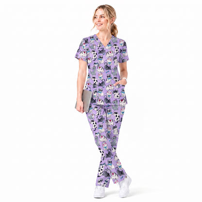 Funny Cat Scrub Top, Cute Cats Scrub Top for Women, Cute Animal Scrubs Gift for Nurse, CNA, RN, Doctor