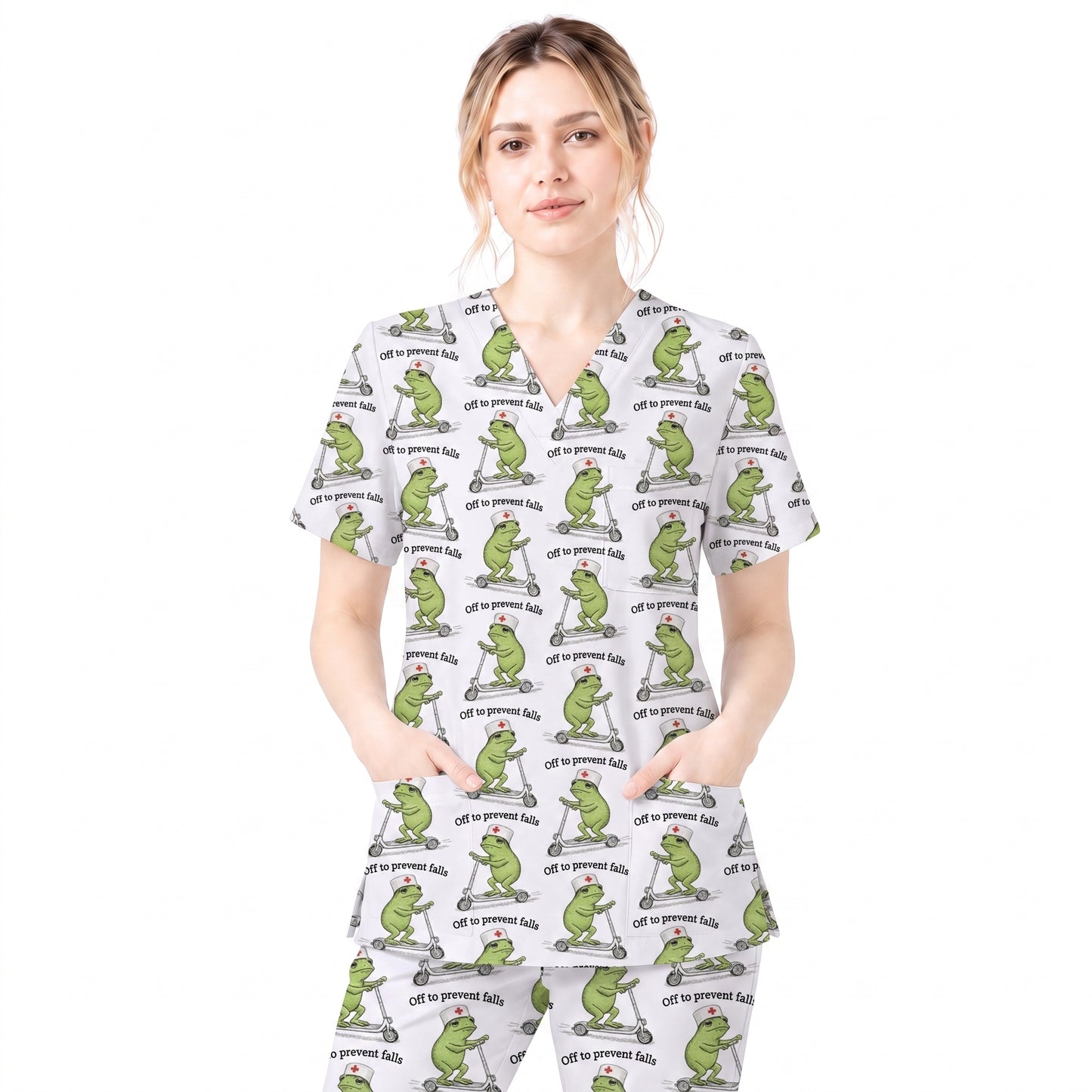 Funny Nurse Scrub Top, Off To Prevent Falls Nursing Shirt, Breathable Fabrics Nursing Uniform