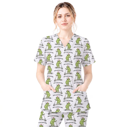 Funny Nurse Scrub Top, Off To Prevent Falls Nursing Shirt, Breathable Fabrics Nursing Uniform