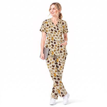 Funny Labrador Pattern Scrub Top, Lab Retriever Dog Nursing Scrub for Women, Breathable Veterinary Medical Uniform