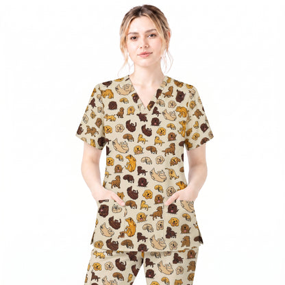 Funny Labrador Pattern Scrub Top, Lab Retriever Dog Nursing Scrub for Women, Breathable Veterinary Medical Uniform
