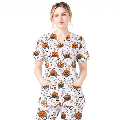 Halloween Nurse Scrub Top, Cute Holiday Scrub for Nurse, Spooky Halloween Gift for CNA RN LPN